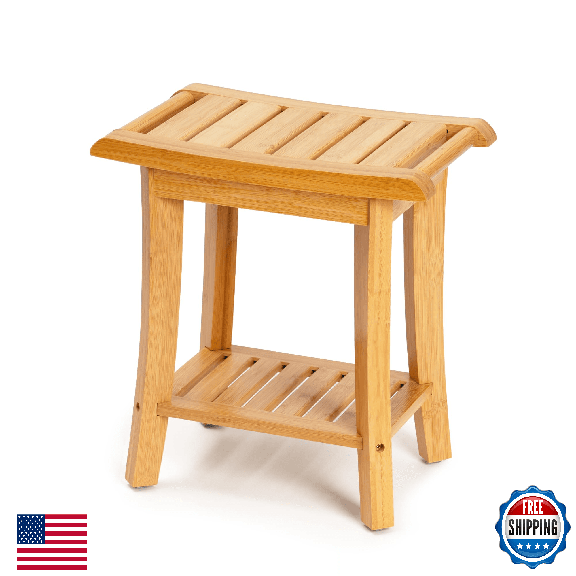 Unibambou Bamboo Shower Bench Inside Shower Stool with Storage Shelf, Spa Bath C - Image 1