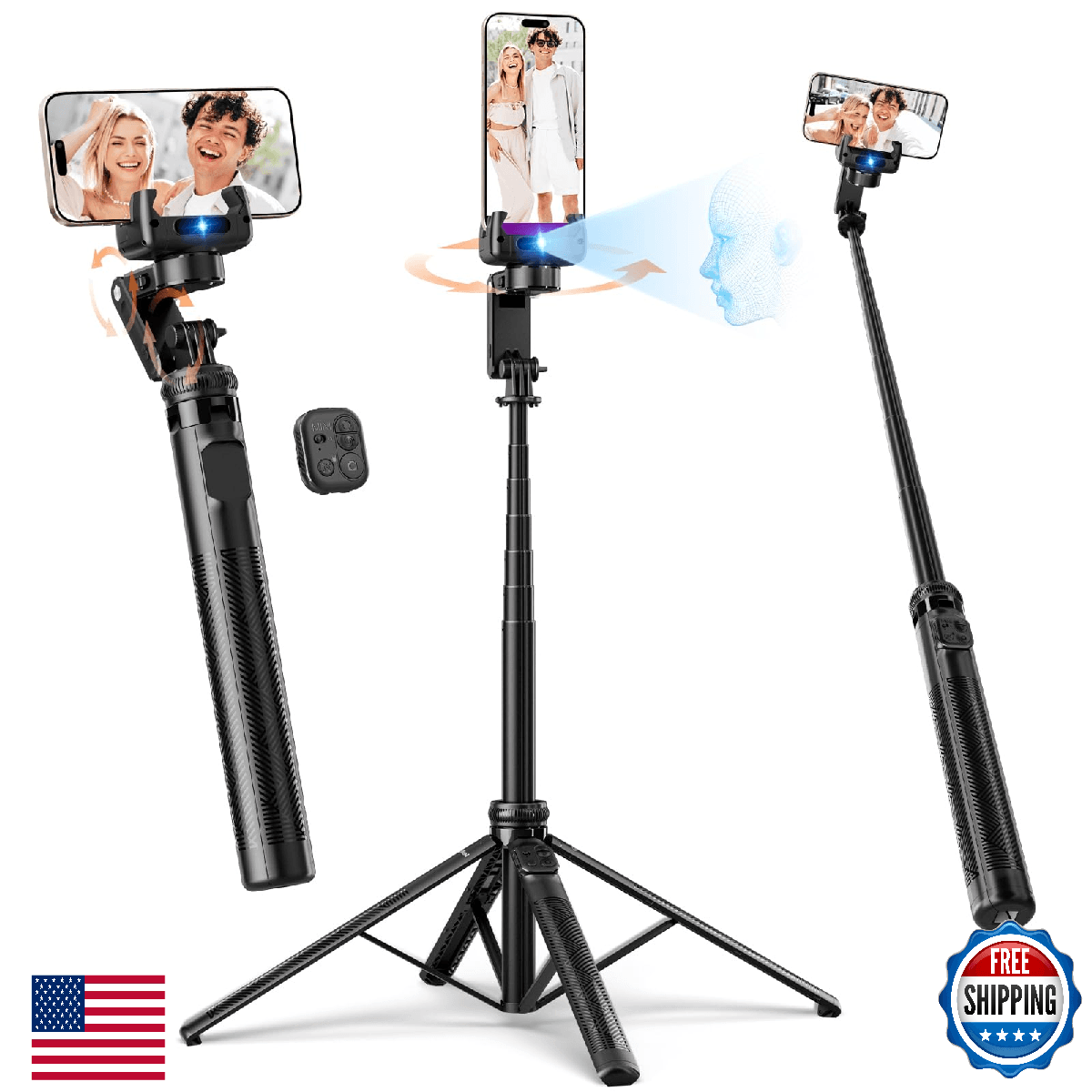 Rollei Auto Face Tracking Tripod, Smartphone Gimbal Stabilizer 61'' Selfie Stick - Image 1