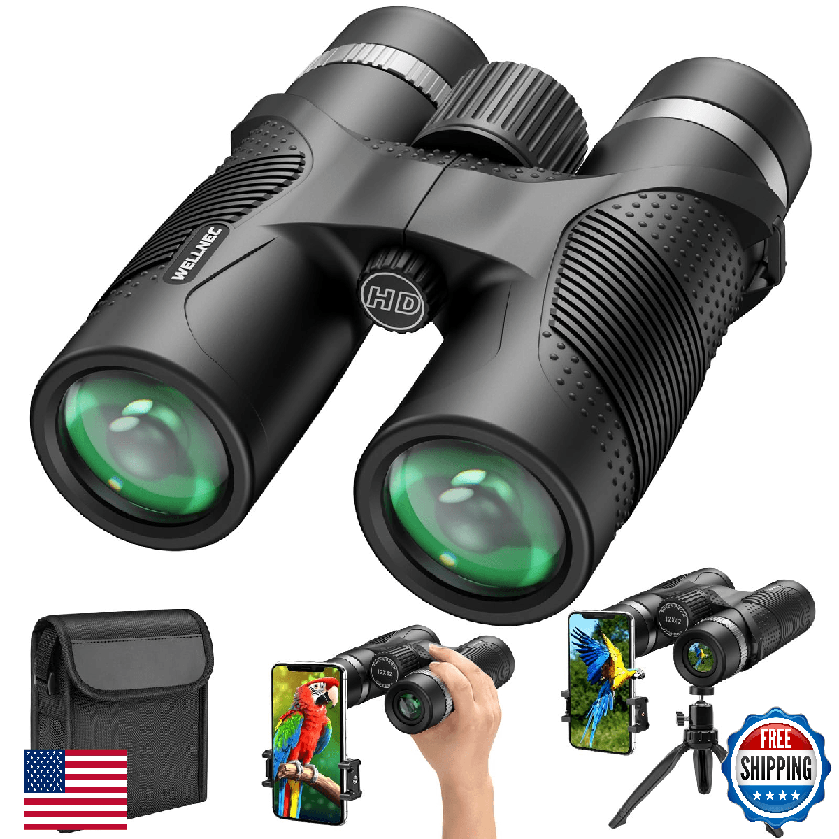 WELLNEC 12x42 HD Binoculars for Adults - Hunting, Bird Watching, Outdoor - Image 1