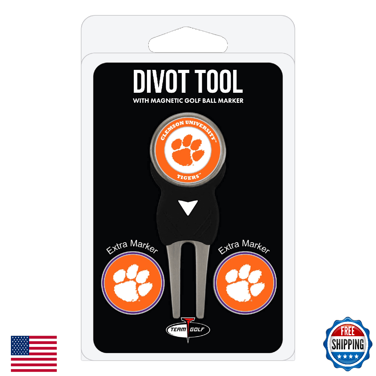 Team Golf NCAA Clemson Tigers Divot Tool Pack 3 Golf Ball Markers - Image 1