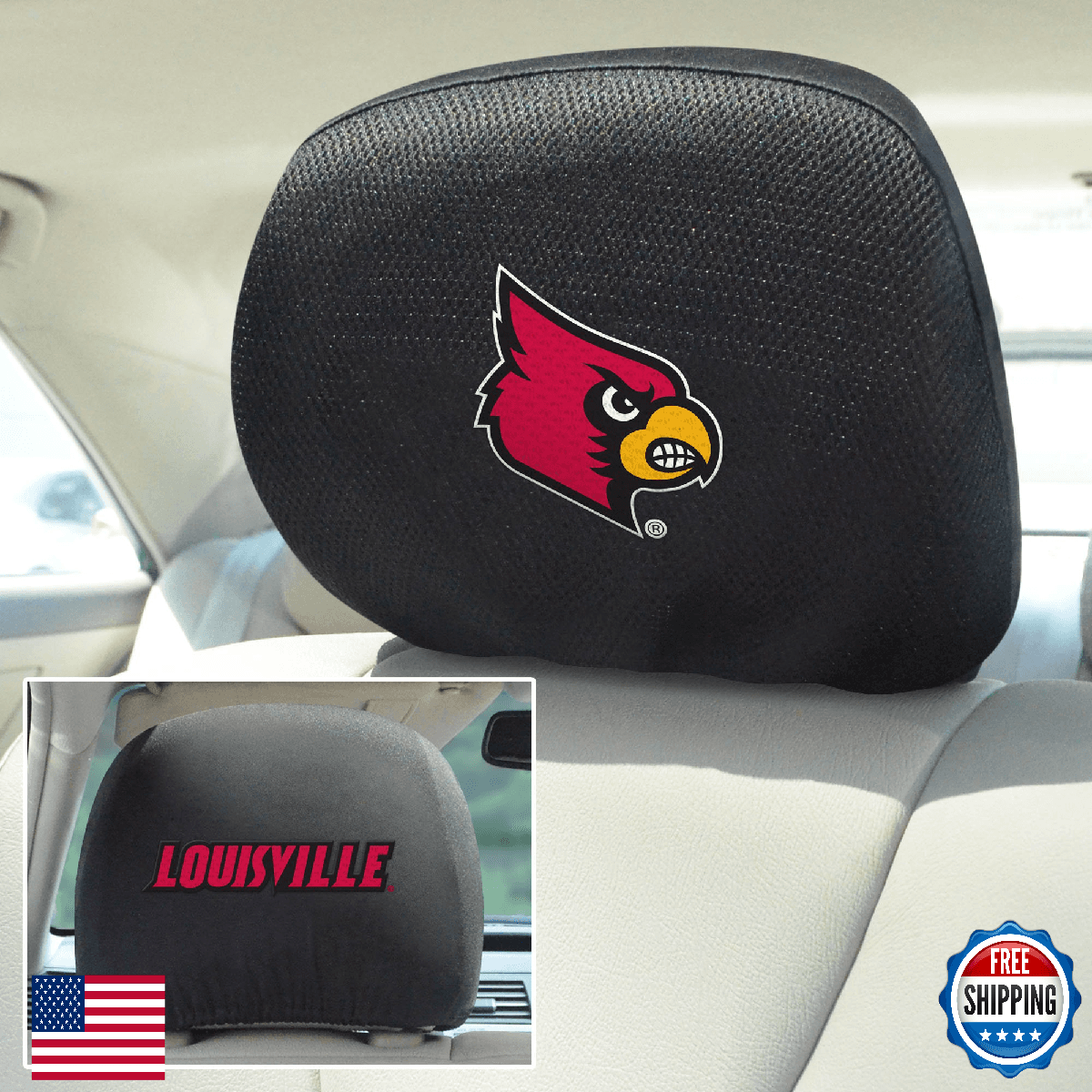 Louisville Cardinals Embroidered Head Rest Cover Set 2pc FANMATS 12578 - Image 1