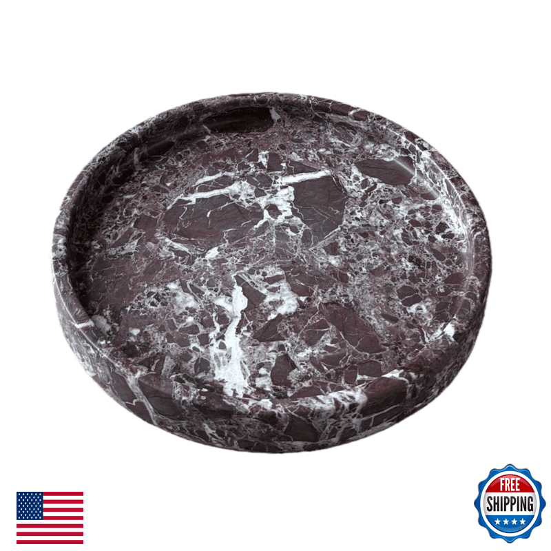 Stoneplus Natural Marble Vanity Tray Perfume Jewelry Tray Round Ottoman Tray - Image 1