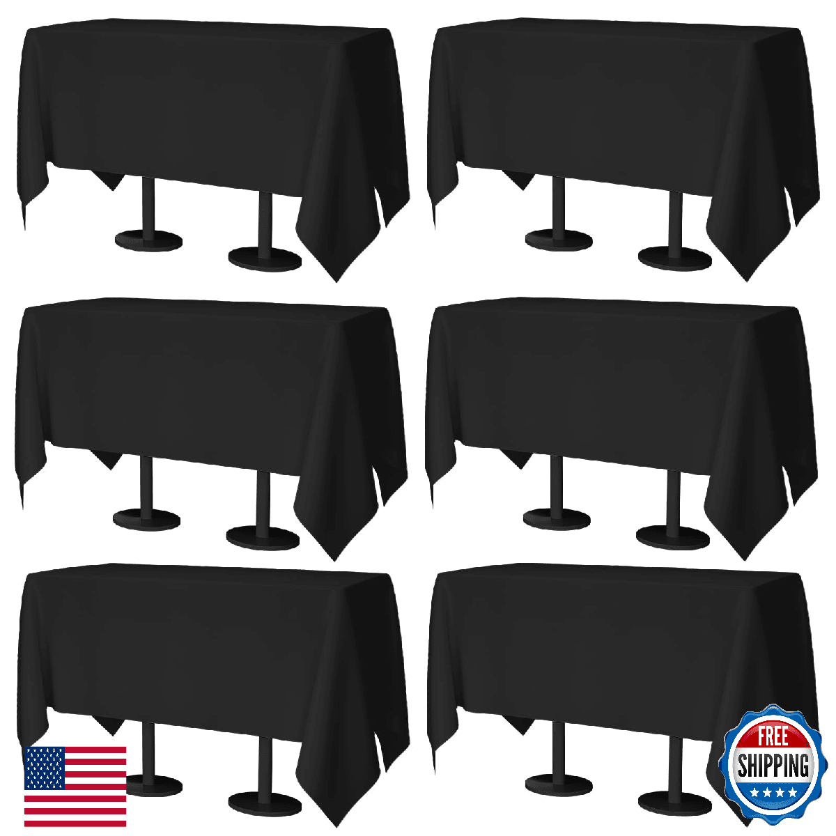 Winwingo 60x102 Table Cloth - 6 Pack Rectangular Black Washable Stain and Wrinkl - Image 1