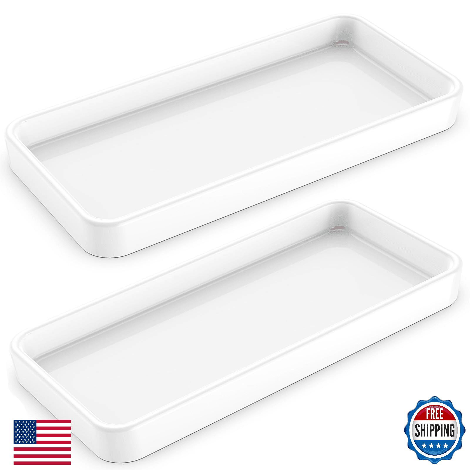 Gurygo 2-Pack 12" White Ceramic Tray for Soap Bottles, Countertop & Vanity - Image 1