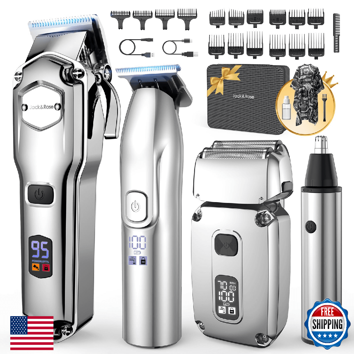 Jack & Rose Hair Clippers for Men Set Professional, Cordless Men Hair Trimmer, E - Image 1