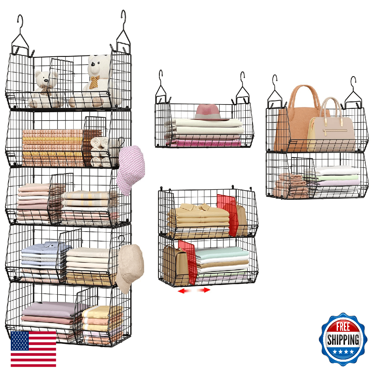 5 Tier Extra Large Closet Hanging Organizer with 5 Dividers,16.5"L x 11.8"W x 51 - Image 1