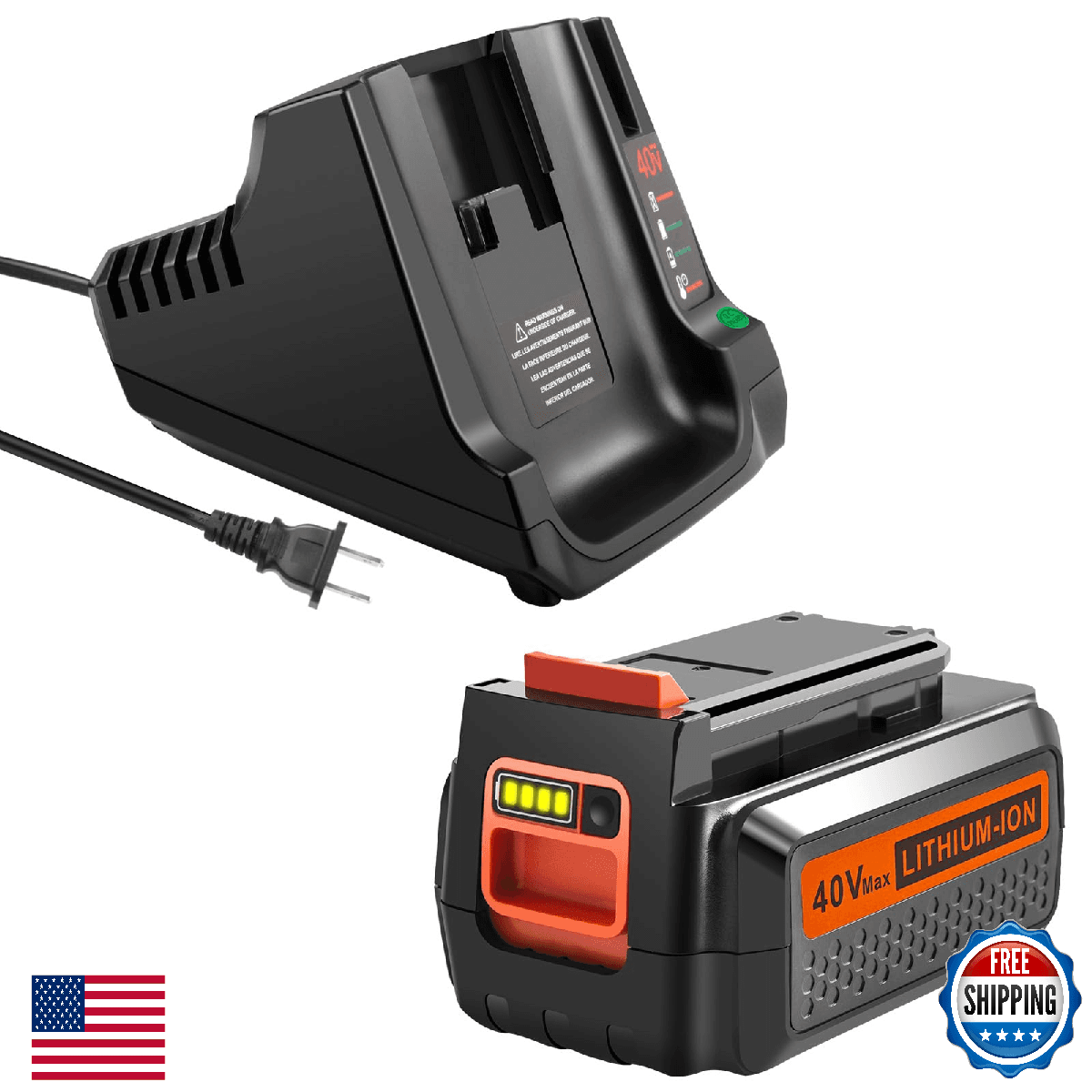 PENGJBATTER 40V 3000mAh Lithium Battery Charger Combo for Black&Decker LBXR36 LB - Image 1