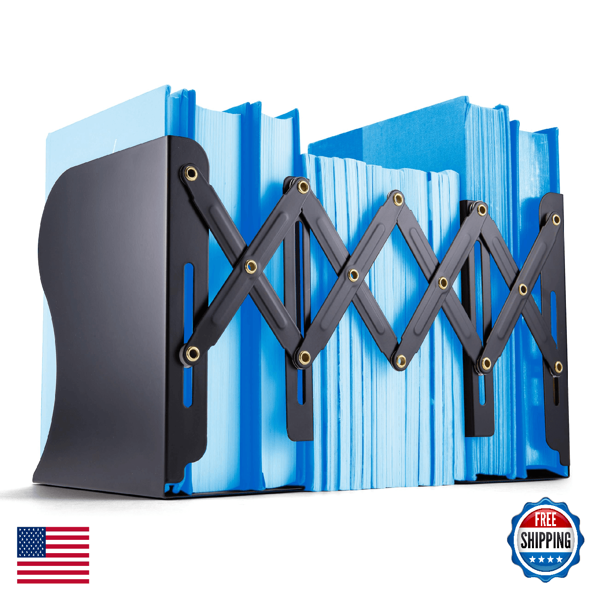 Officemate Adjustable Bookends, Expandable 4-18" Black, Heavy Duty Steel - Image 1