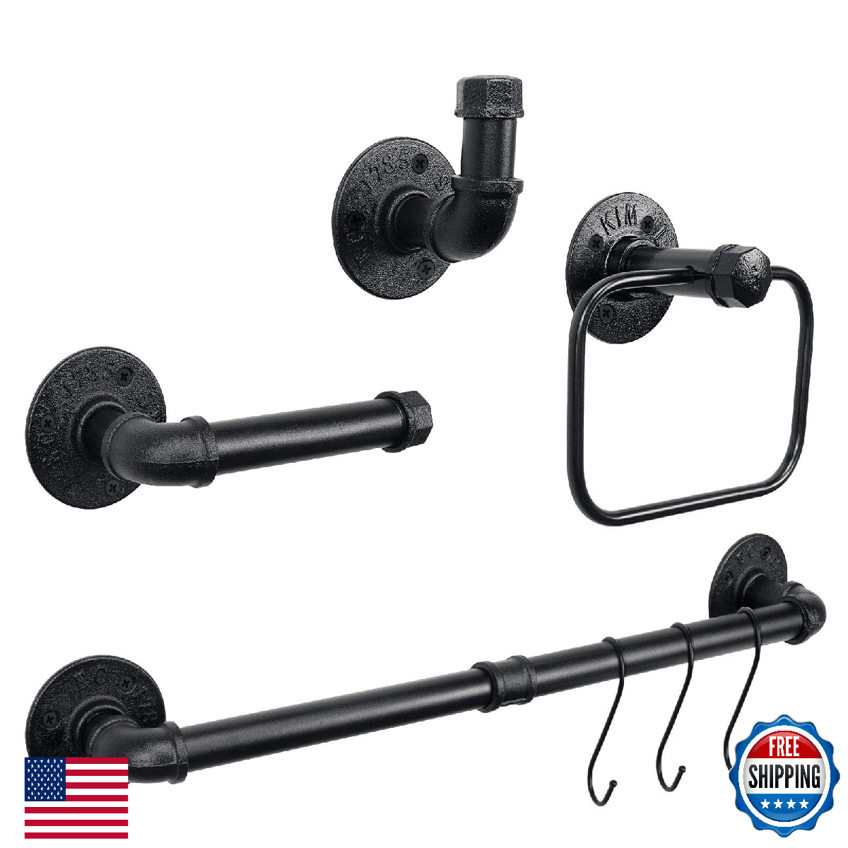Jeasor 4-Pieces Industrial Pipe Bathroom Towel Ring Kit DIY Wall Mount Accessori - Image 1