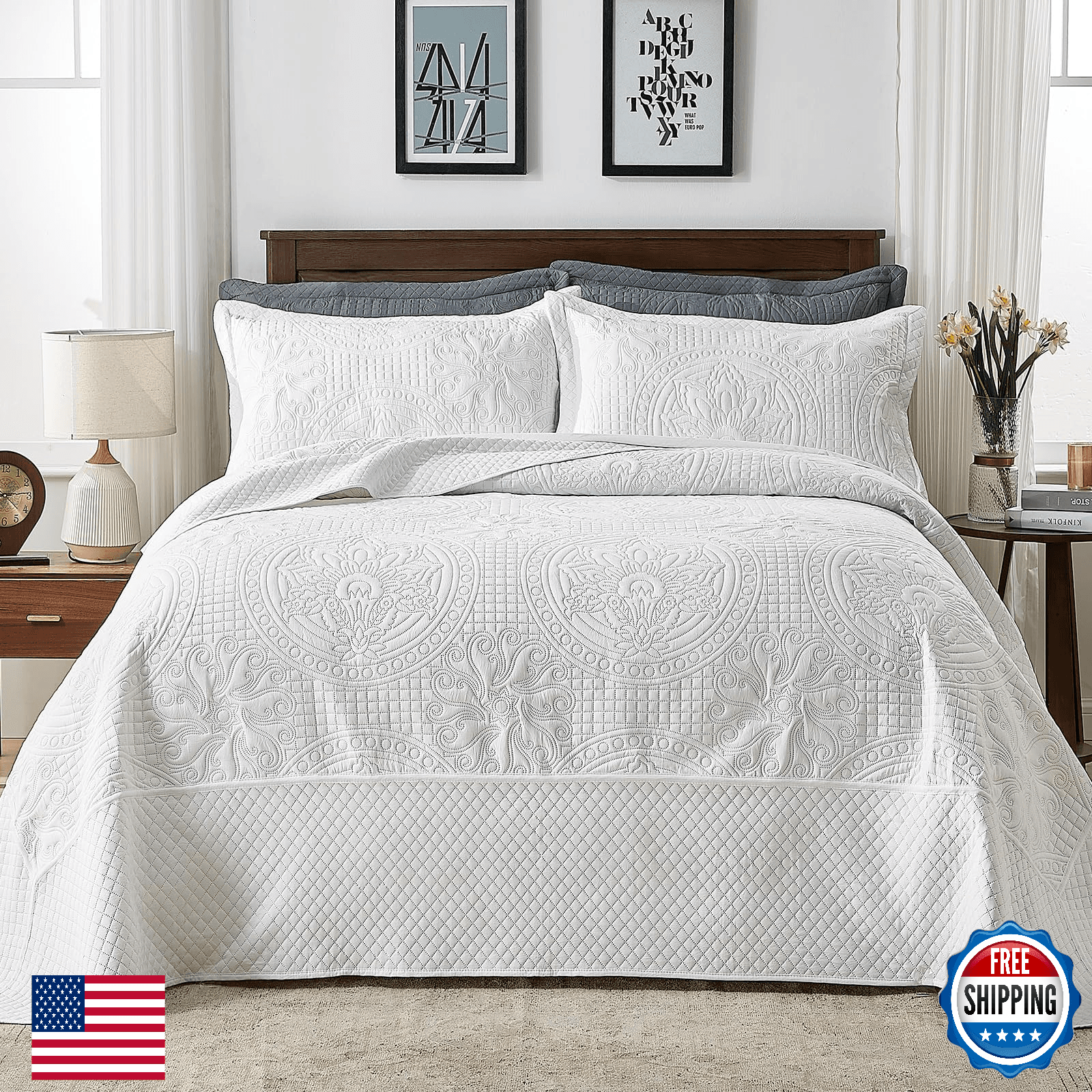 Qucover Oversized King Quilt 120x120 3PC Bedspread Soft Microfiber - Image 1
