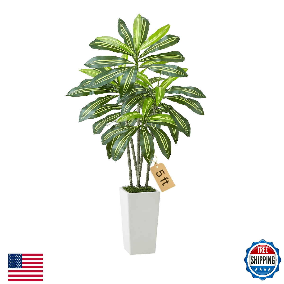 VEVOR Artificial Dracaena Tree 5 ft, Fake Palm Tropical Plants with White Tall P - Image 1