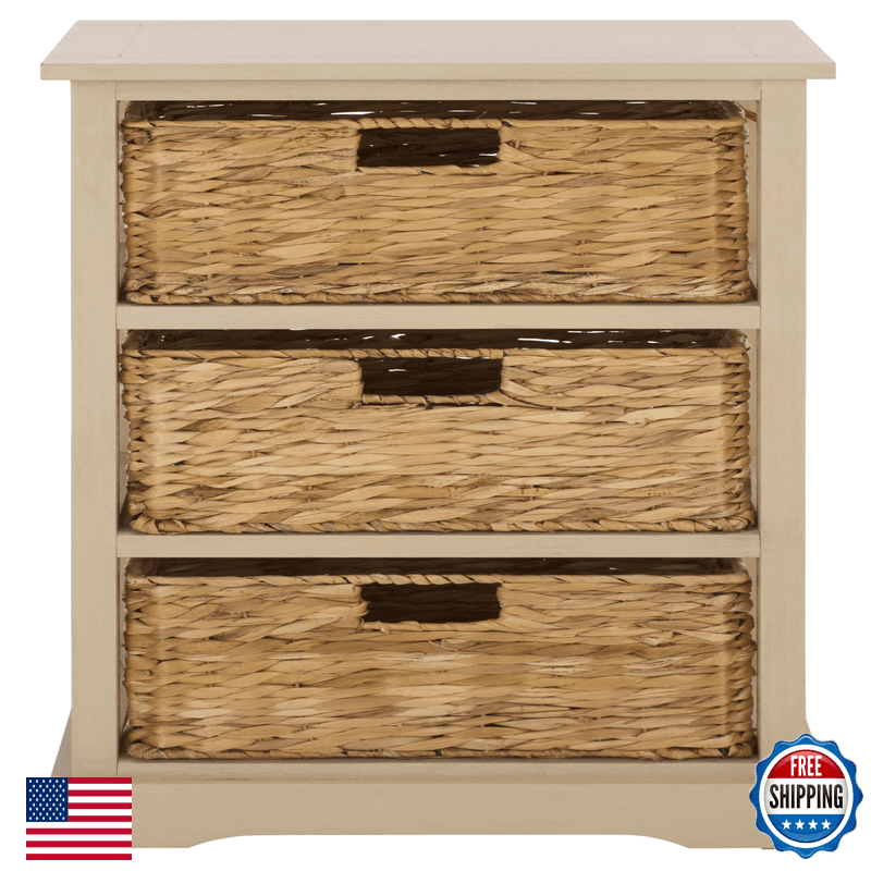 Safavieh Home Collection Halle Sand 3-Drawer Basket Storage Side Table Coastal - Image 1