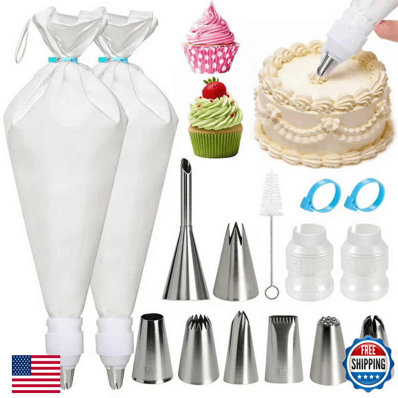 Beardot Reusable Cotton Piping Bags And Tips Set -Two 16Inch Pastry Bags 8Pcs - Image 1
