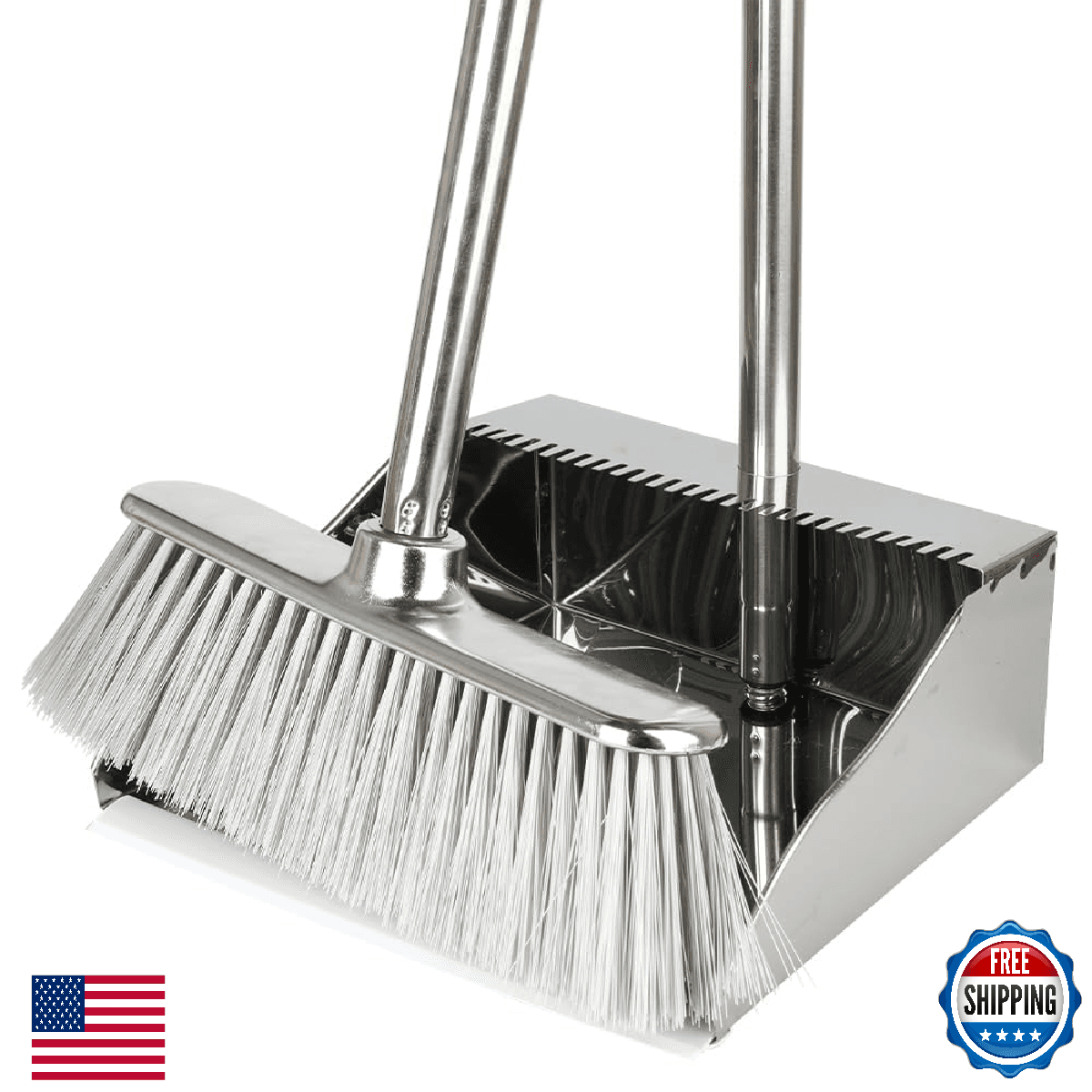 Metal Dustpan with Broom Set, Long Handle Stainless Steel Dustpan,Heavy Duty Sta - Image 1
