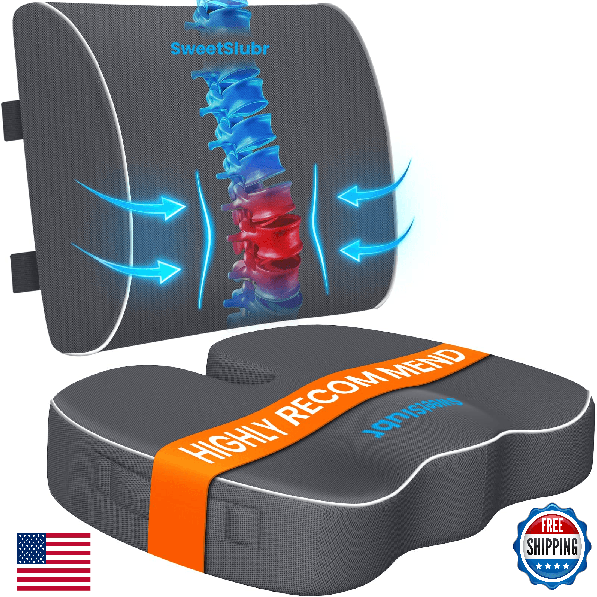 SweetSlubr Seat Cushion, Lumbar Support Pillow with Adjustable Strap-Chair Cushi - Image 1