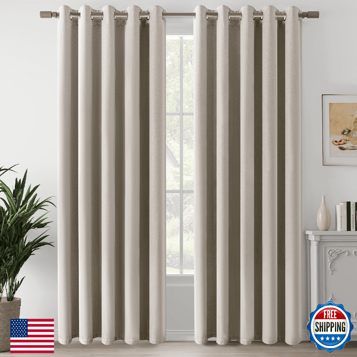 LCOOMZEN Blackout Curtains 72x84 Sand Beige 2 Panels Light Block Privacy Living - Image 1