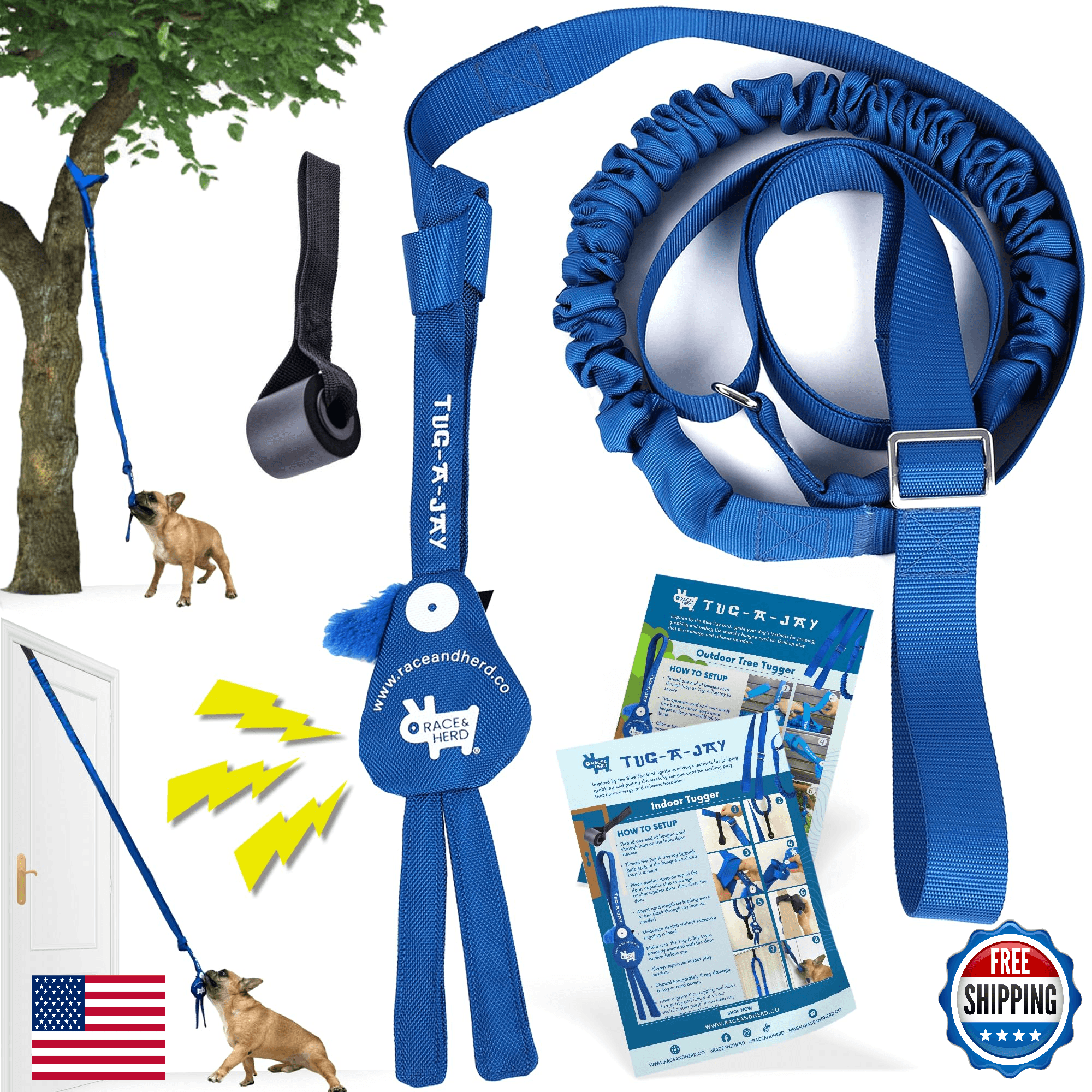 Race&Herd Tug-A-Jay Tree Tugger - Outdoor Dog Toy, Bungee Tether, Tug-of-War - Image 1