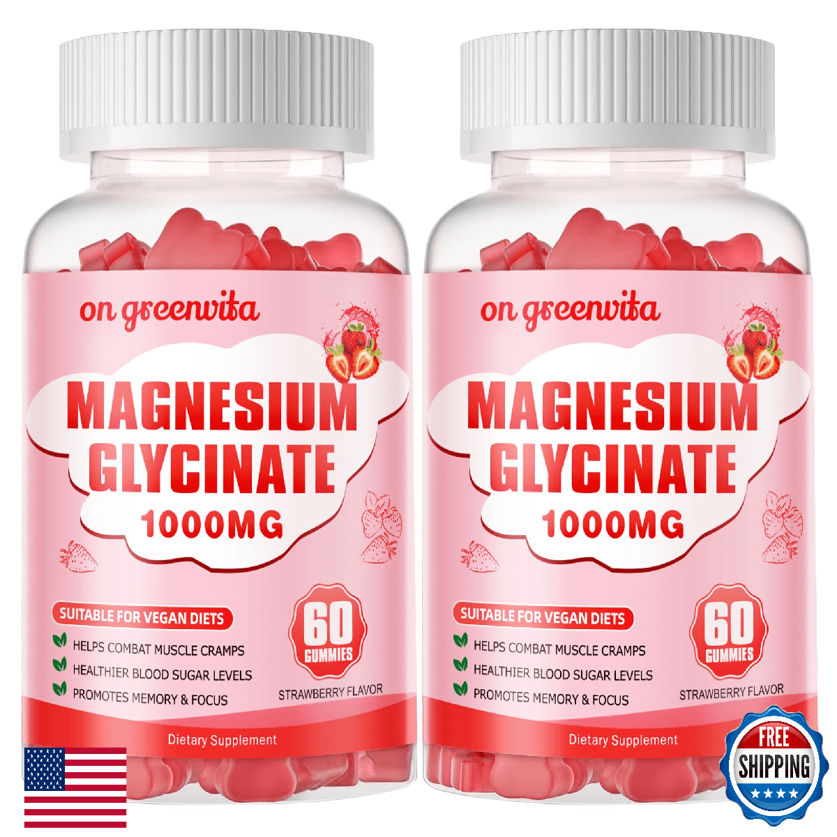 Magnesium Glycinate Gummies 1000mg Sugar Free Magnesium Potassium Supplement Vit - Image 1