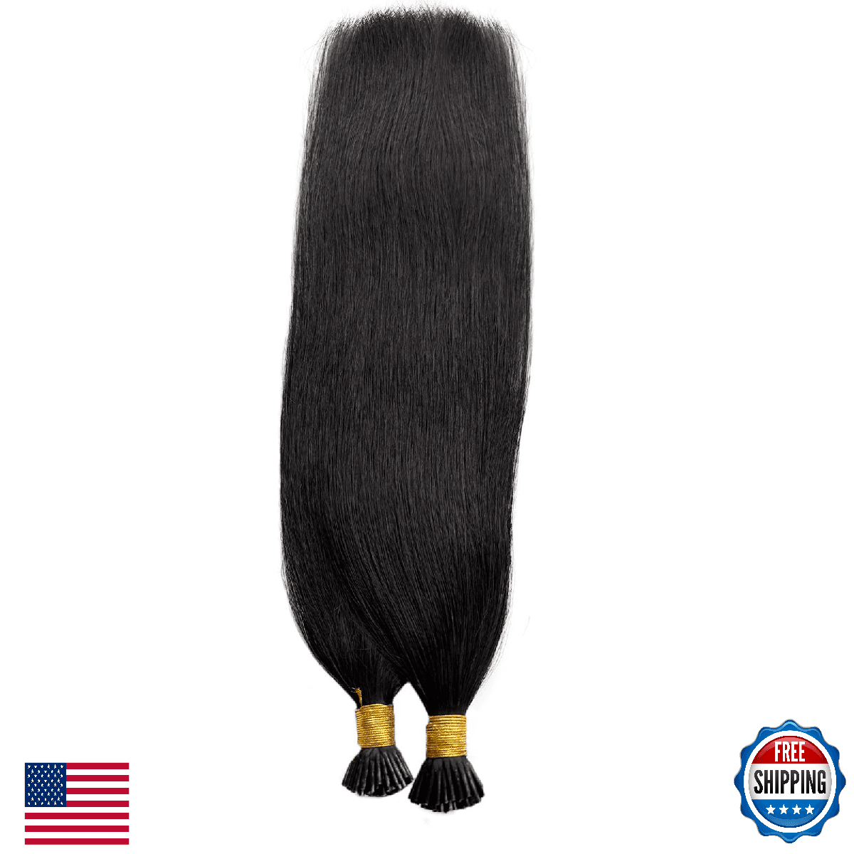 I Tip Hair Extensions 24 Inch Long Straight Black Real Human Hair I Tip Extensio - Image 1