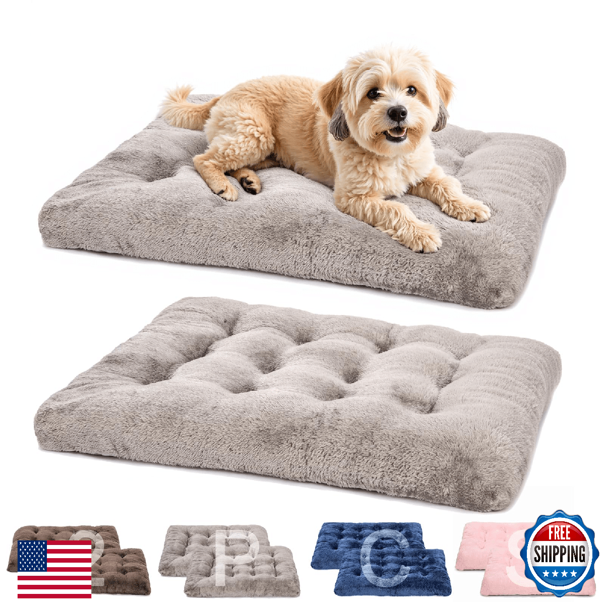POMIU 2-Pack Washable Dog Bed Deluxe Plush Crate Beds Anti-Slip Kennel Pad Sleep - Image 1