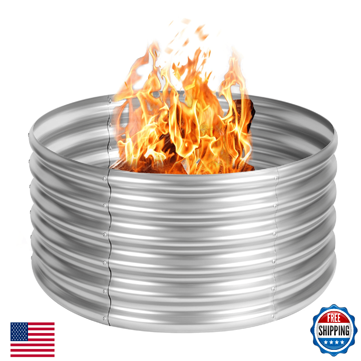 Toolterritary 36 inch Fire Pit Ring Galvanized Fire Ring 1.5ft high Outdoor Fire - Image 1