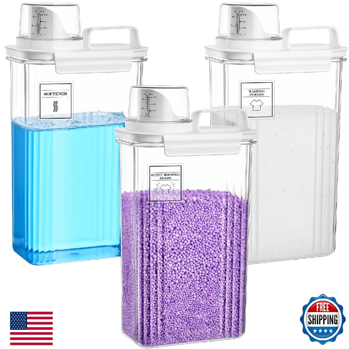 Laundry Detergent Dispenser 3-Pack 94oz Fabric Softener Container Laundry Room - Image 1