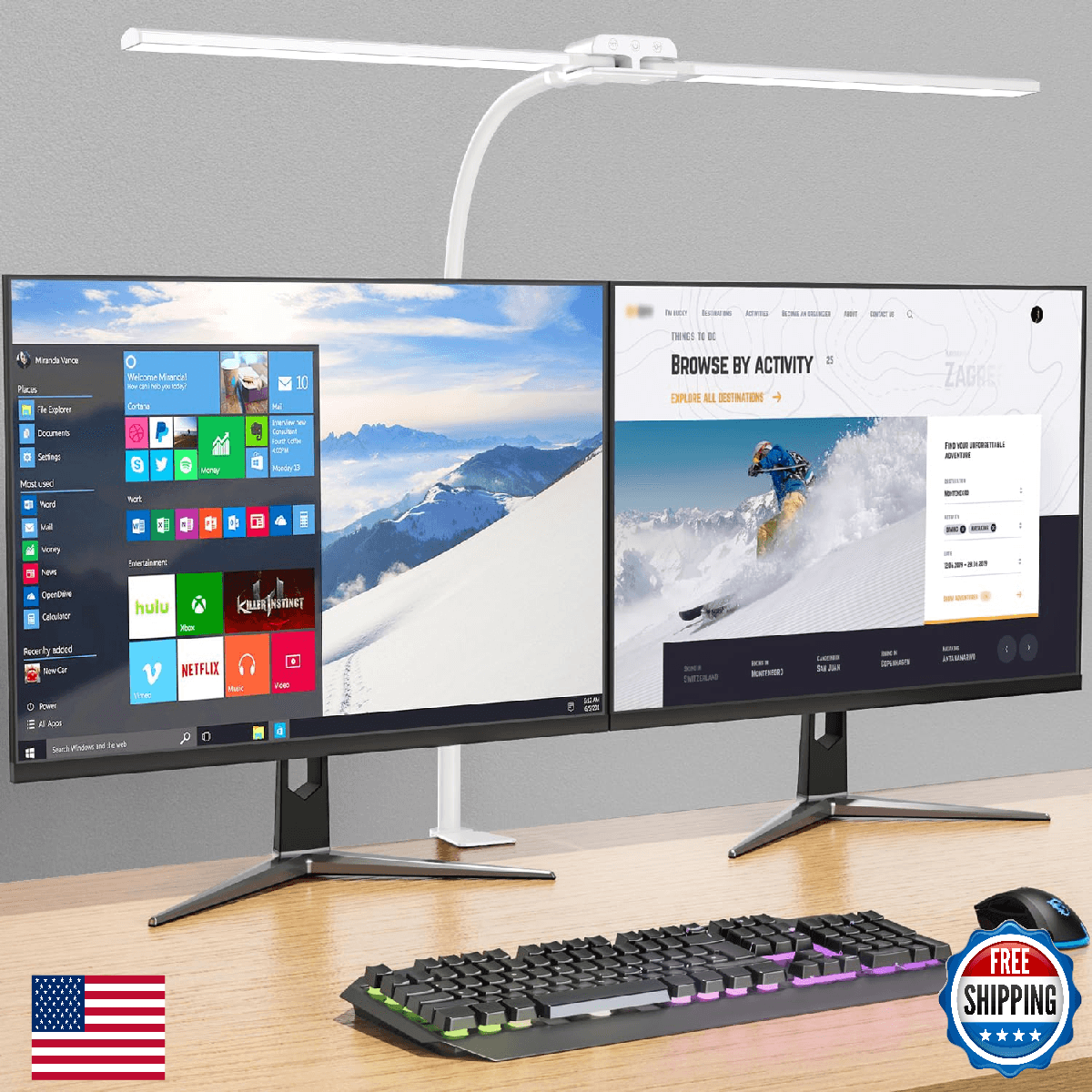 KableRika Double Head LED Desk Lamp with Clamp for Home Office, Dimmable - Image 1