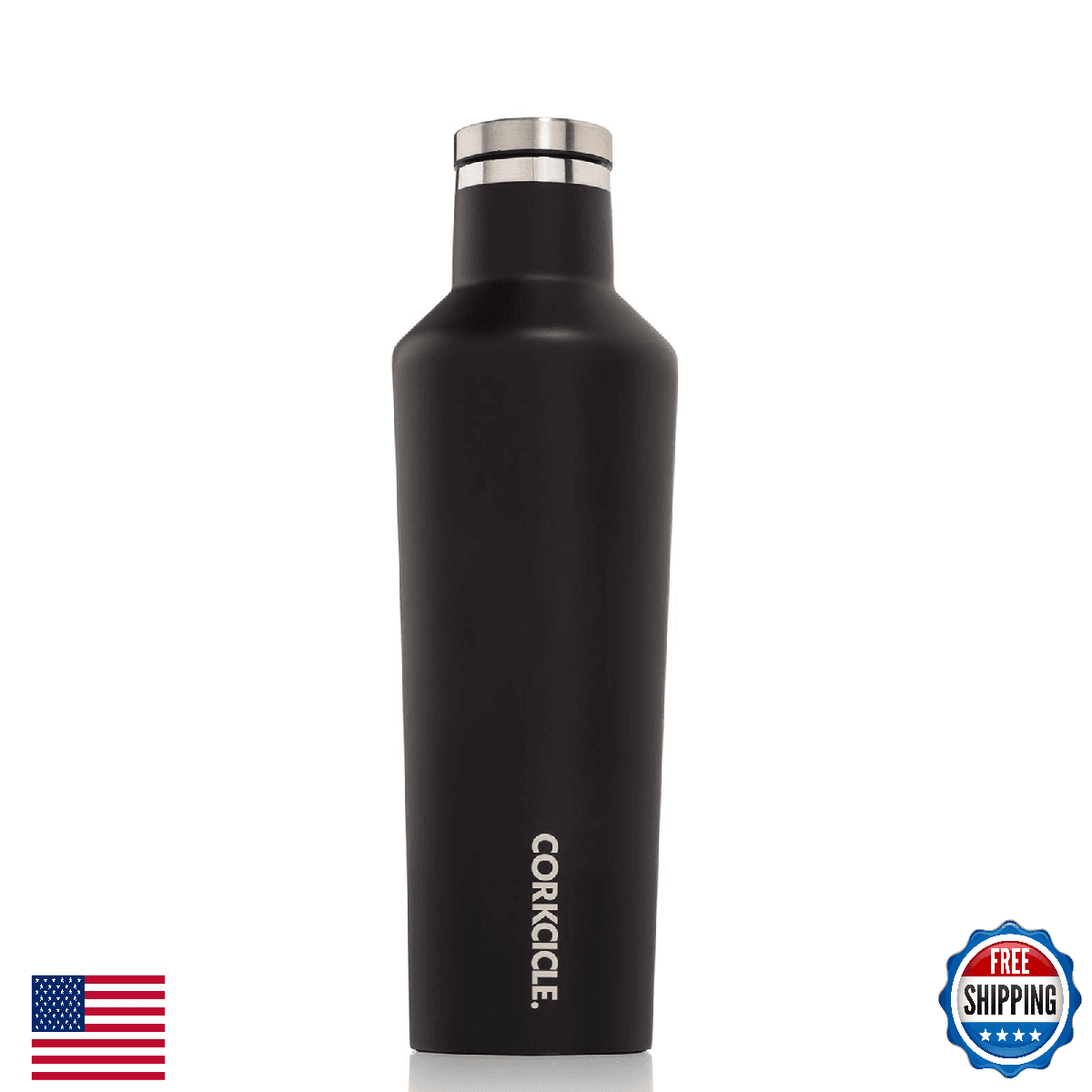 Corkcicle Canteen 16oz Matte Black Insulated Stainless Steel Water Bottle - Image 1