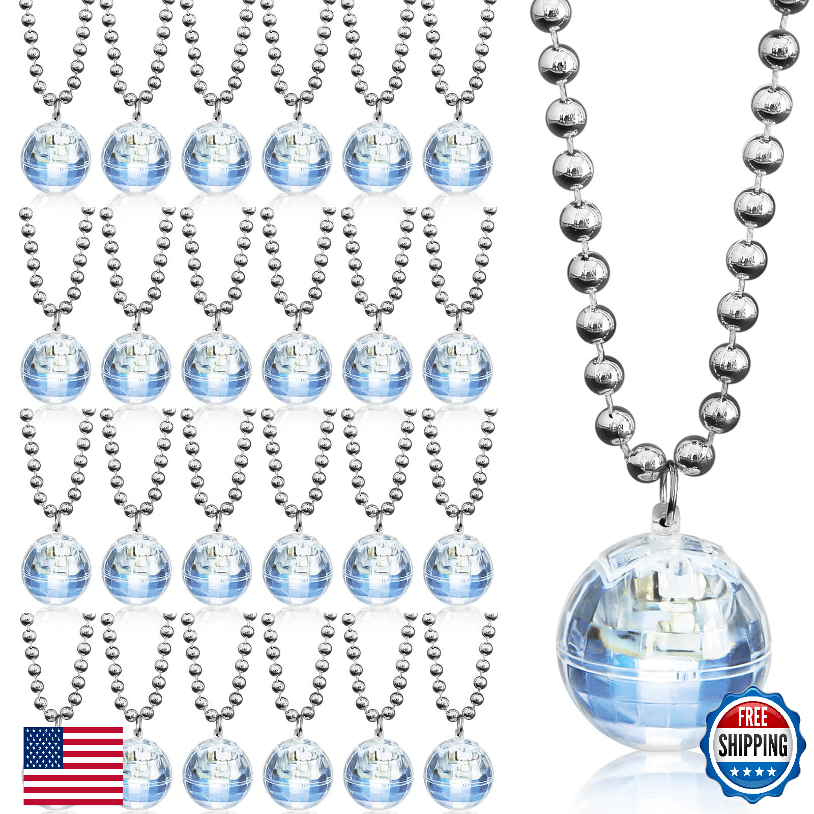 Henoyso 24 LED Disco Ball Necklaces Light Up Mardi Gras 70s Party Favors - Image 1