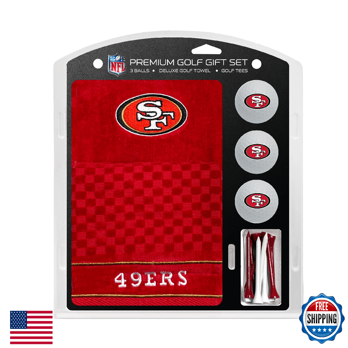 Team Golf NFL San Francisco 49ers Gift Set: Towel, 3 Golf Balls, Tees - Image 1