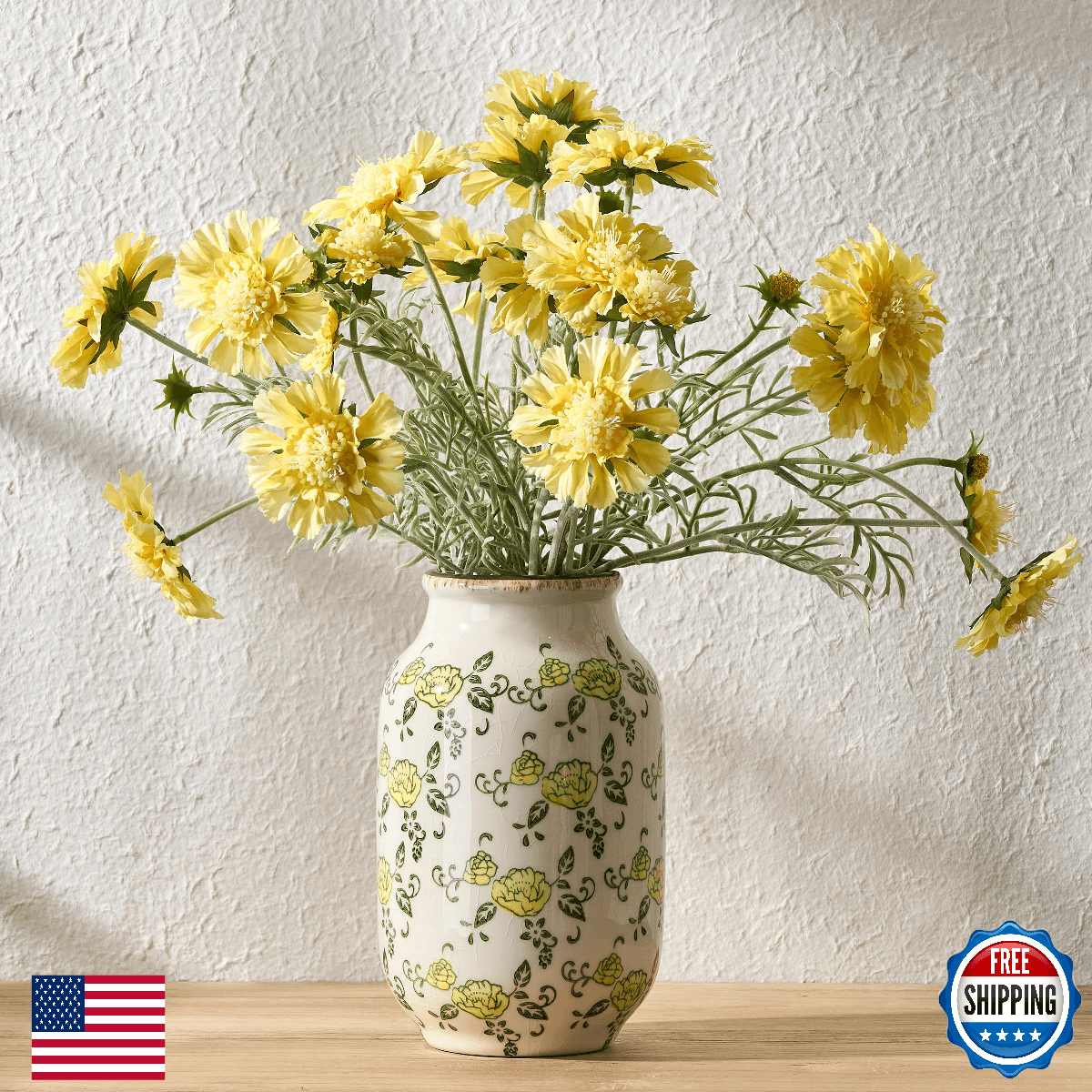 SIDUCAL Ceramic Vintage Pastoral Vase, 8.78 Inch Chinoiserie Floral Vase, Retro - Image 1