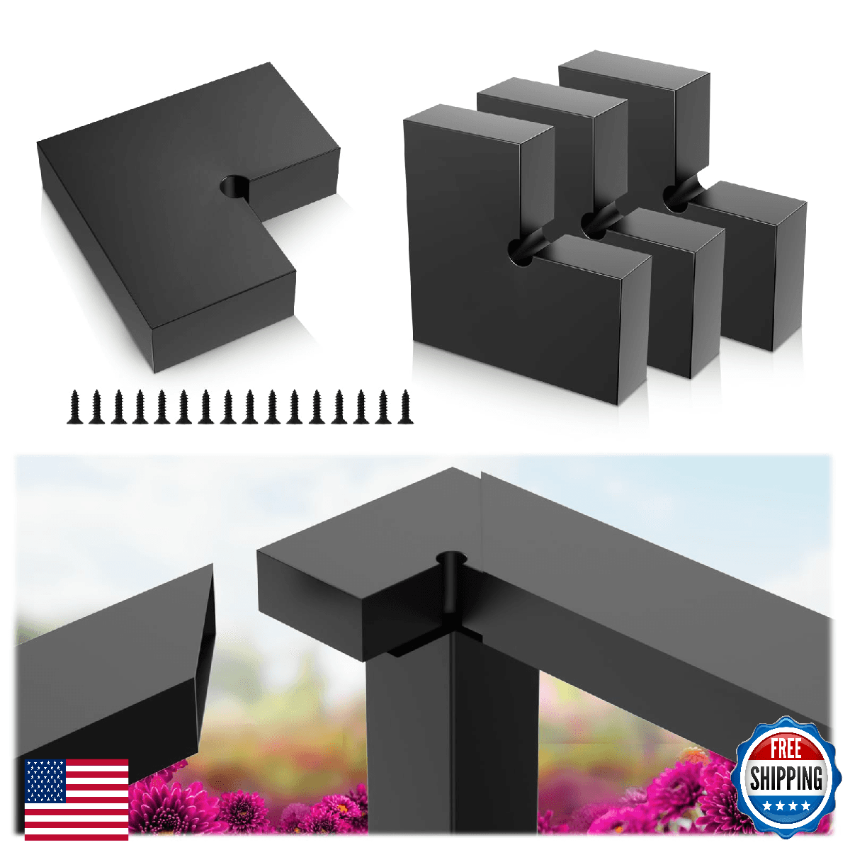 Zylorix 4Pack Corner Connector for 2.36" W x 1.18" H Stainless Steel T304 Black - Image 1