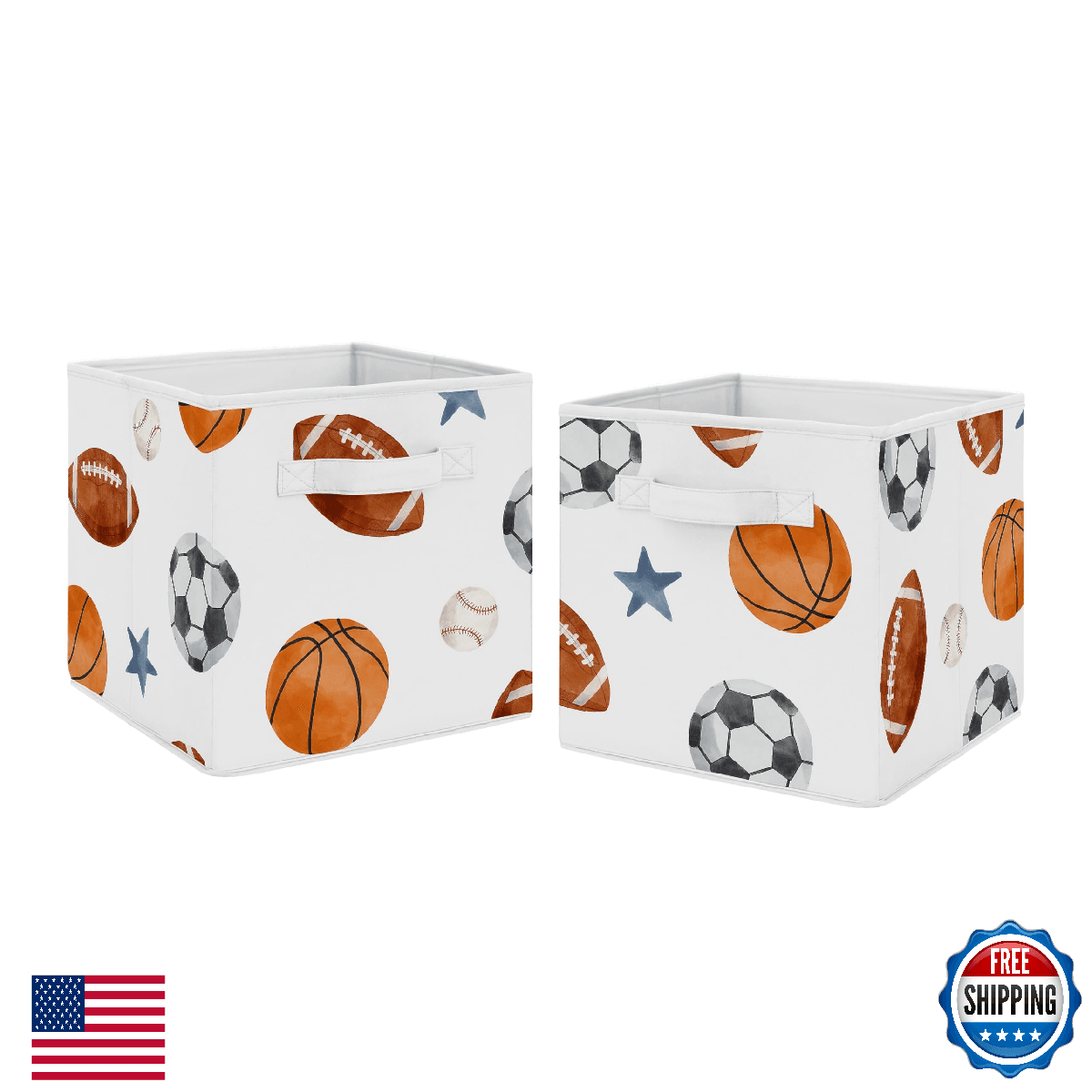 Sweet Jojo Designs Sports Theme Boy Collapsible Fabric Storage Cubes Foldable Bi - Image 1