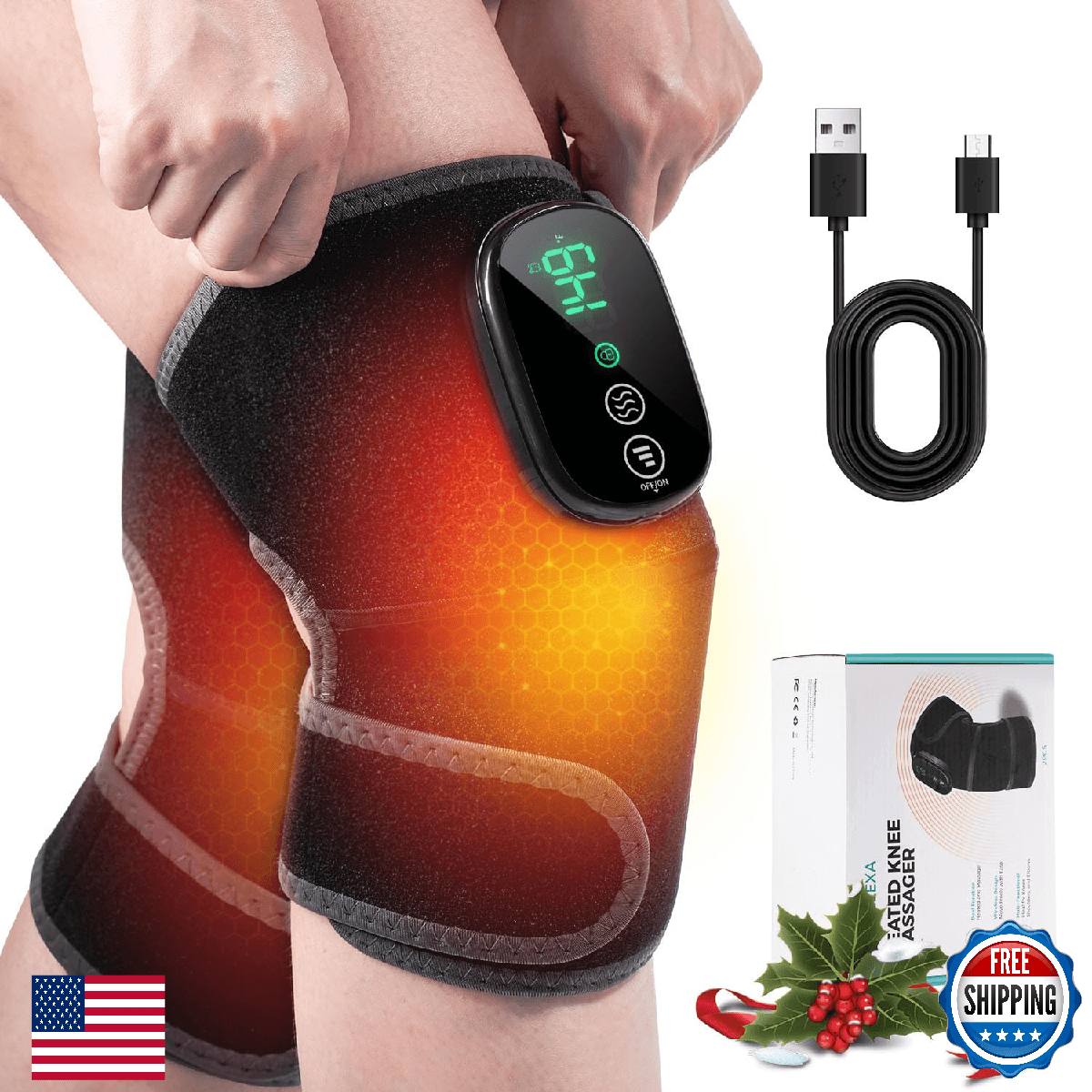 Cordless Knee Heating Pad, 3-in-1 Heating Pad with 4 Vibration and 5 Heating Mod - Image 1