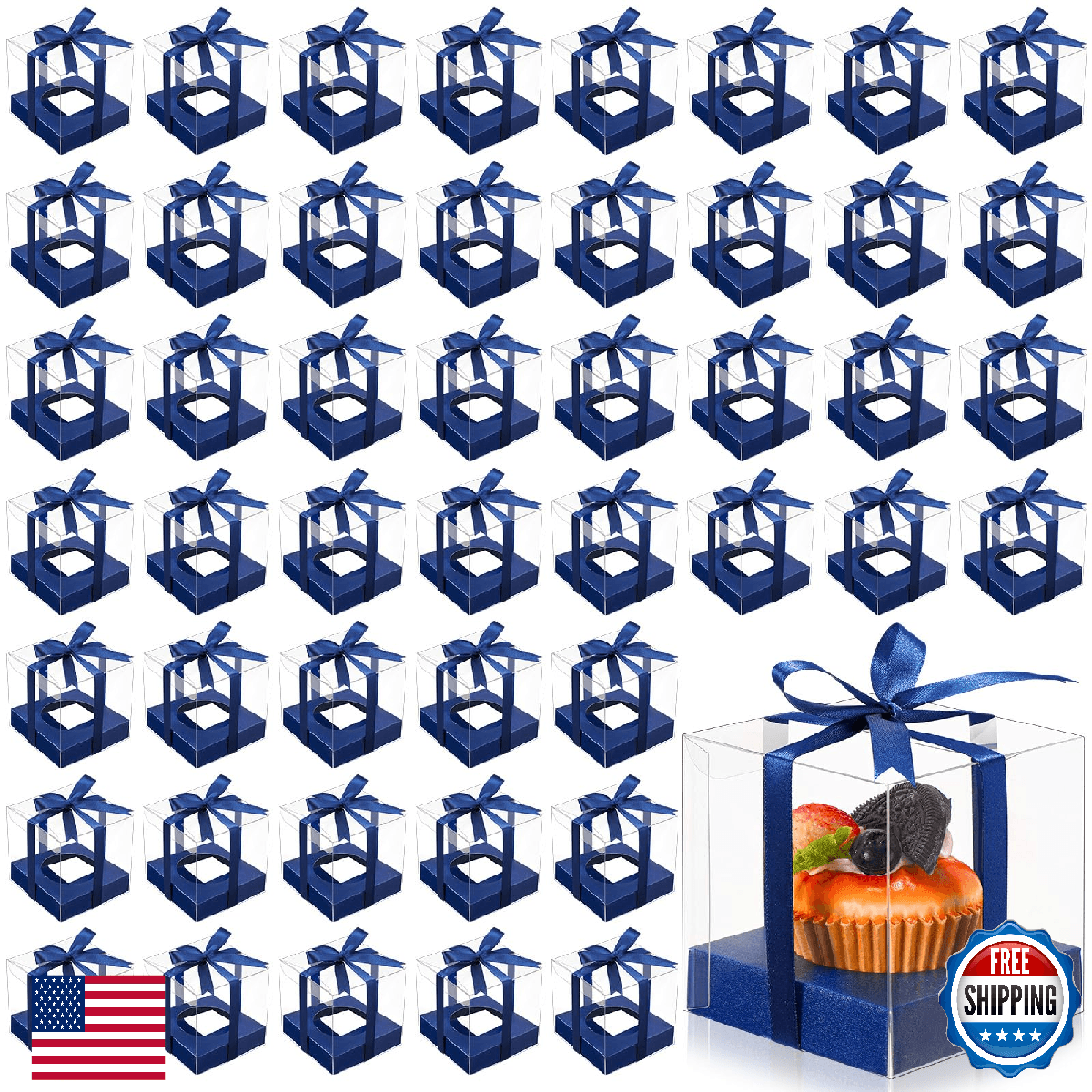 Thenshop 50 Pcs Clear Individual Cupcake Boxes Plastic Holder 3.5 Inch Single - Image 1