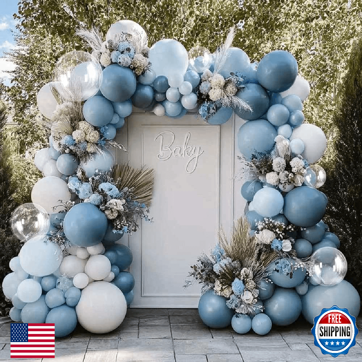 Dusty Blue White Balloon Arch Kit Double Stuffed Pastel Slate Blue White Matte L - Image 1