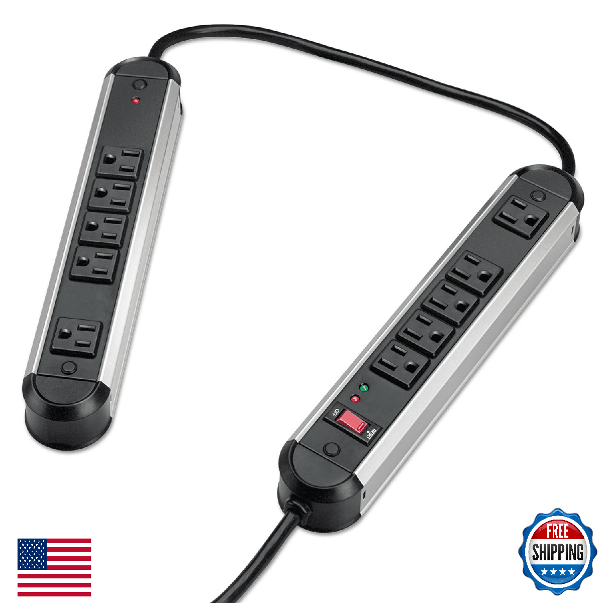 Fellowes 10-Outlet Metal Split Surge Protector 6ft Cord 1250 Joules 99082 - Image 1