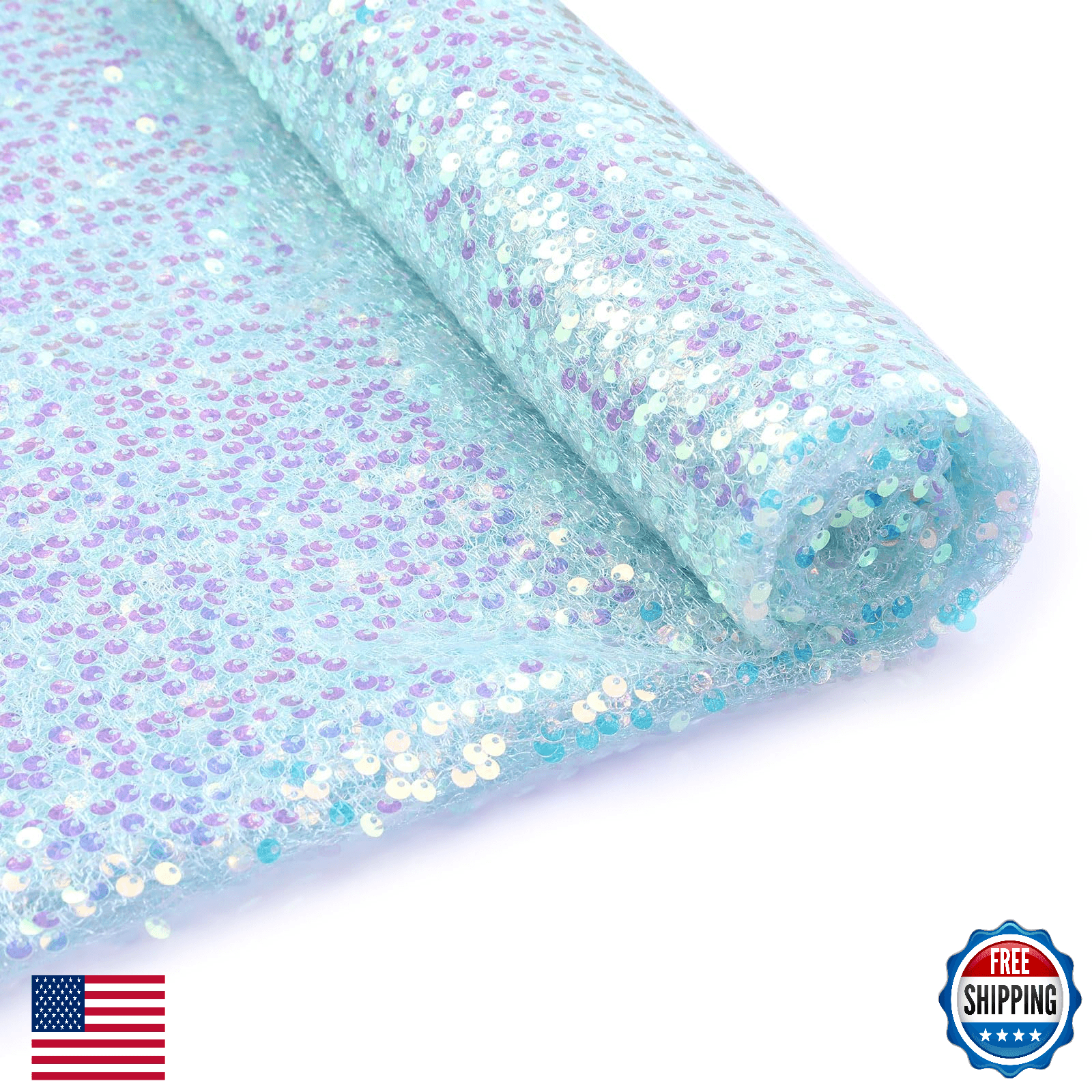B-COOL Sequin Fabric Light Blue Mermaid Glitter Fabric 4 Yard Sparkly Fabric by - Image 1