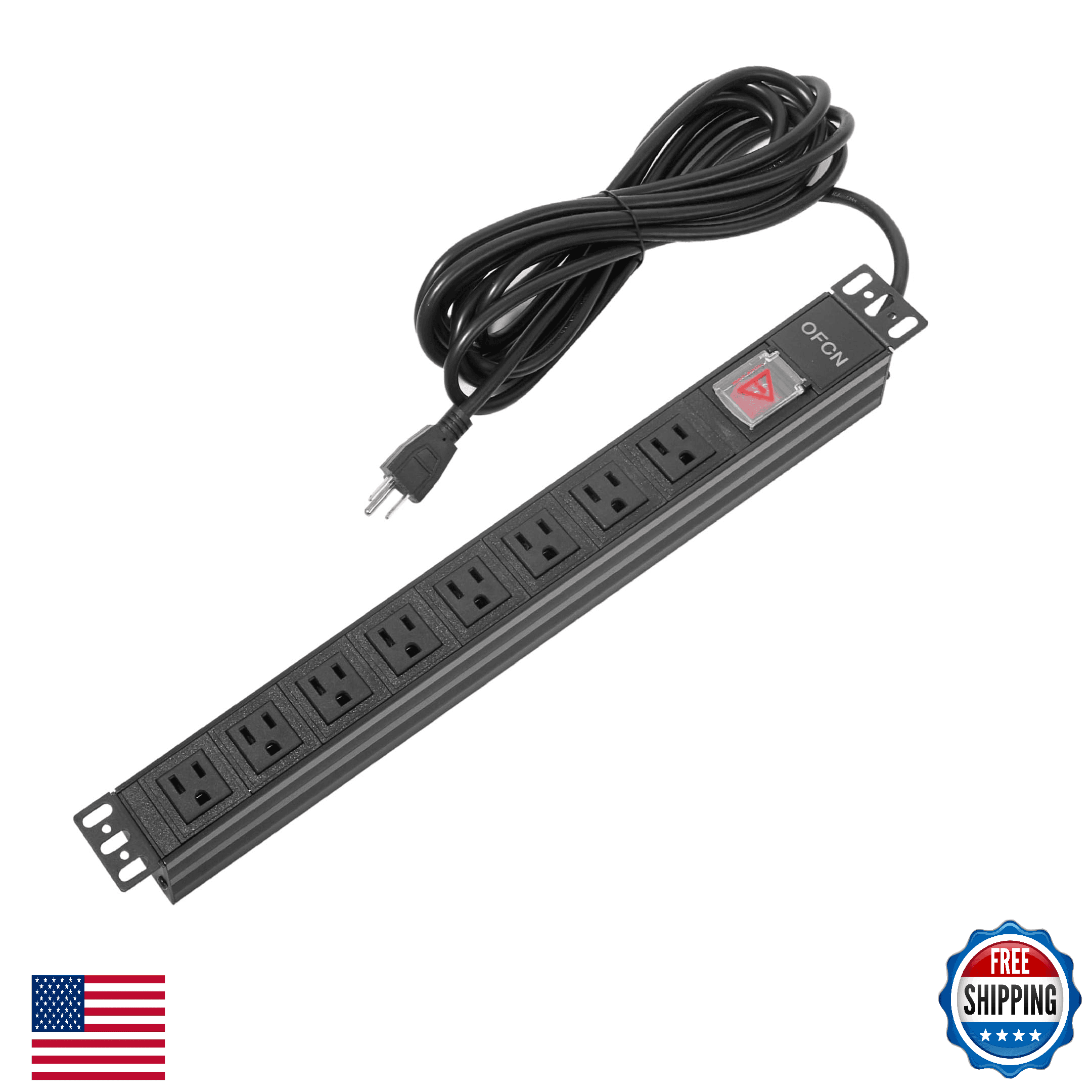 19" 1U Rack Mount PDU 8 Outlet Power Strip, Wall Mount, 15A 125V 1875W - Image 1