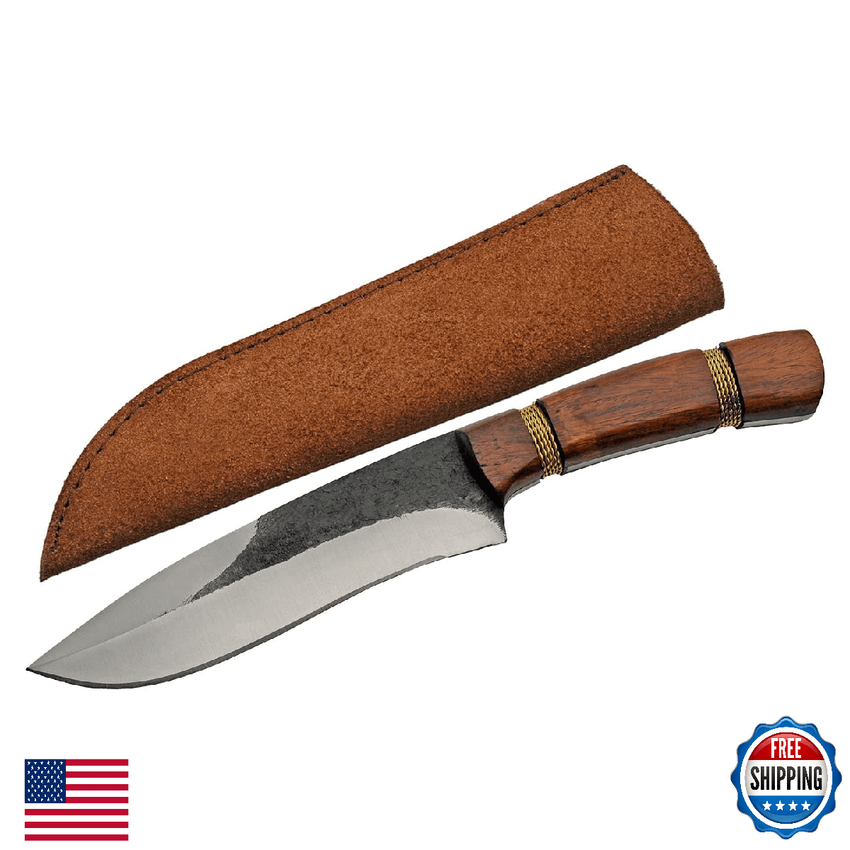 SZCO Full Tang Bowie Knife 11.75" Carbon Steel Blade Wood Handle Fixed Blade - Image 1