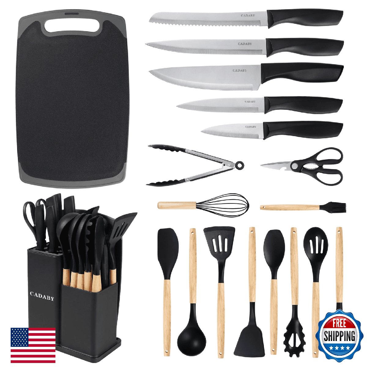CADABY 19 PCS Kitchen Cooking Utensils Set, 11 Pieces Silicone Cooking Utensils - Image 1