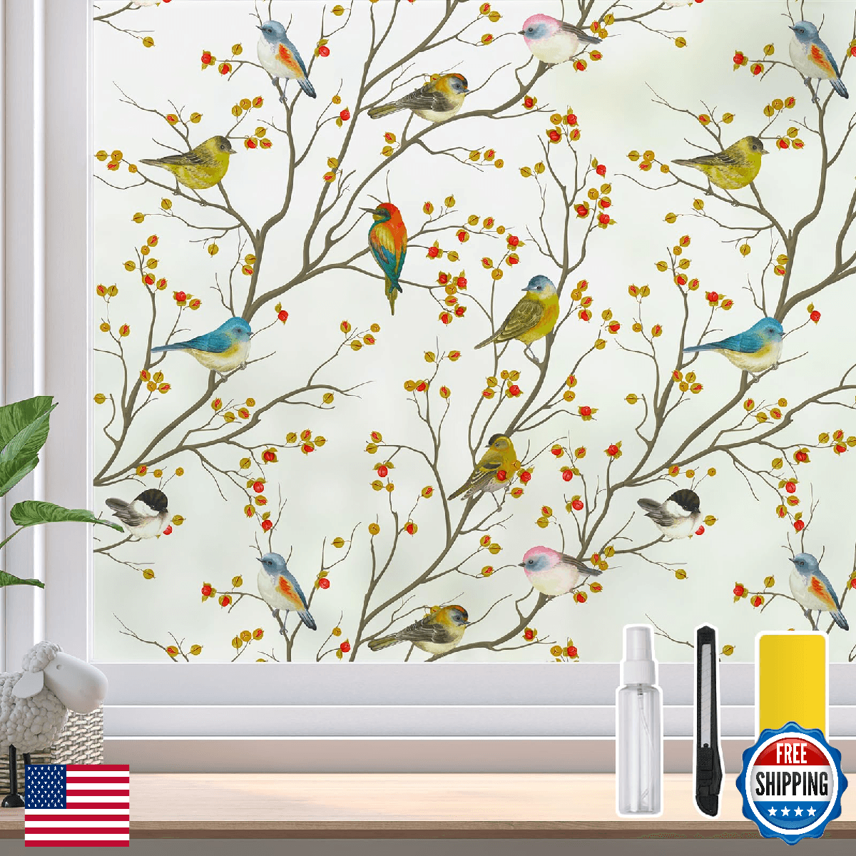 DKTIE Window Privacy Cling Film with Installation Tools Stained Glass Frosted No - Image 1