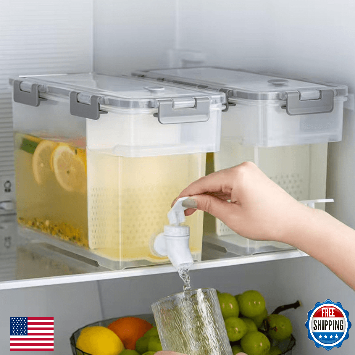 Cold Kettle with Faucet, 2 Pack-6L/1.5 gallon Refrigerator Juice Water Pitcher, - Image 1
