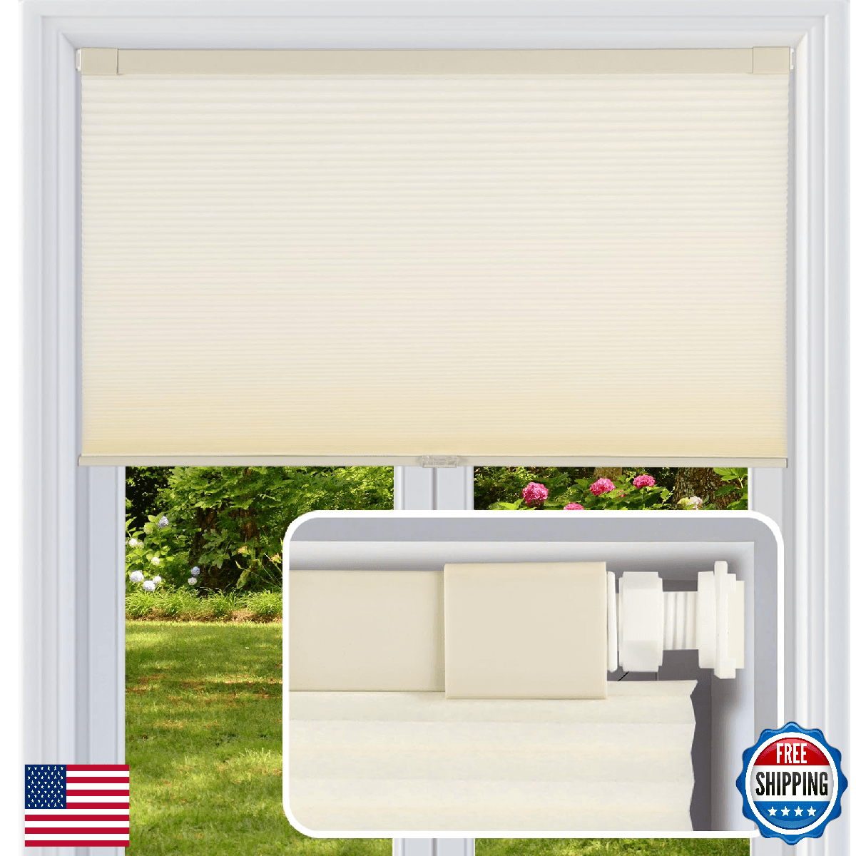 FabuBlinds Cordless Cellular Shades, No Drill No Tools Light Filtering Honeycomb - Image 1
