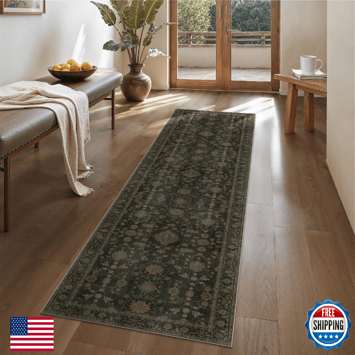 GENIMO Runner Rug for Hallways Machine Washable, 26x6 Non Slip Boho Vintage Ligh - Image 1
