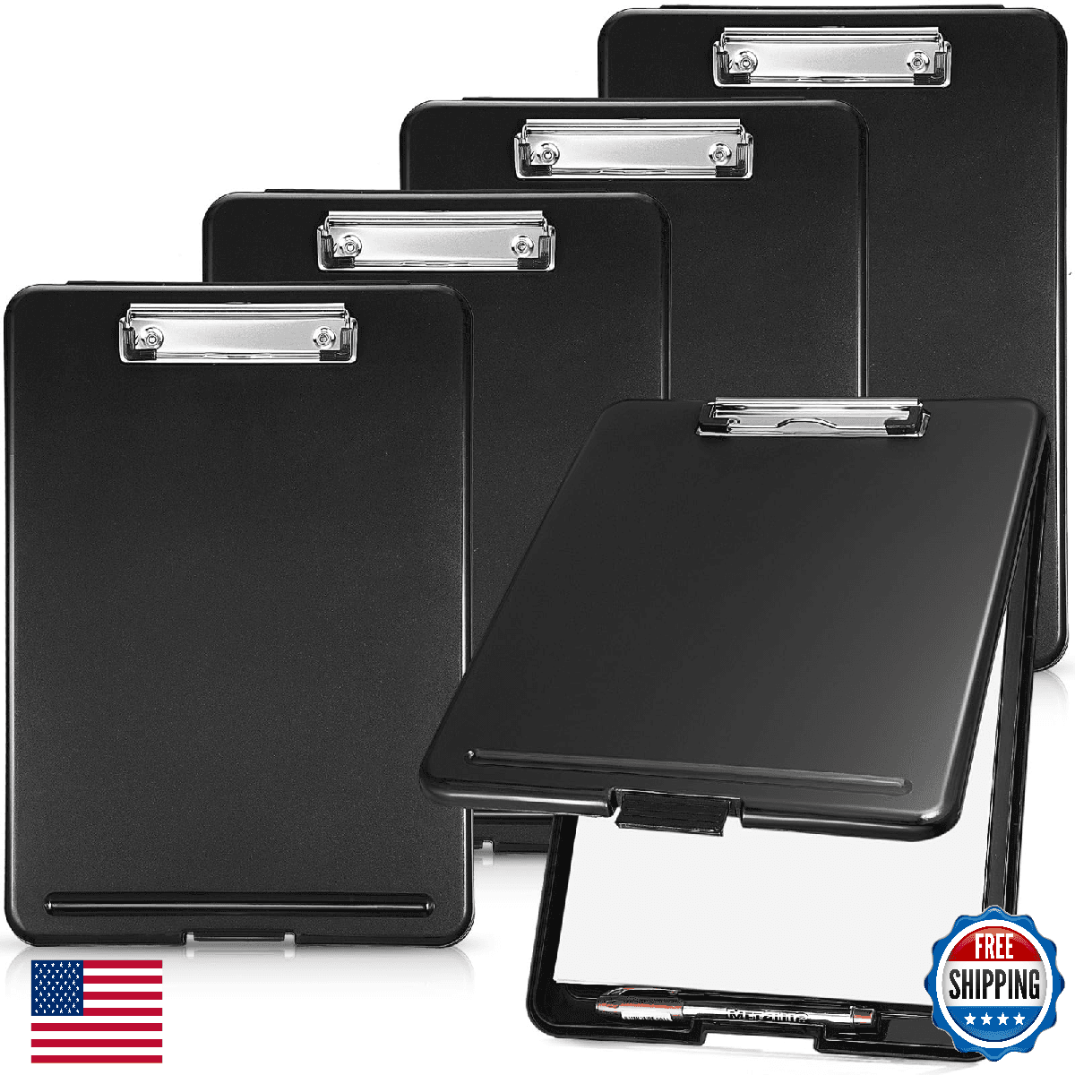 Mimorou 5pk Clipboard w/ Storage 9.5x13.5" Heavy Duty Plastic Foldable - Image 1