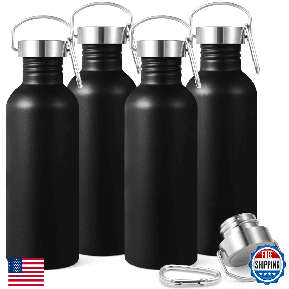Volhoply 32oz Uninsulated Single Walled Water Bottles 4 Pack, Stainless Steel Sp - Image 1