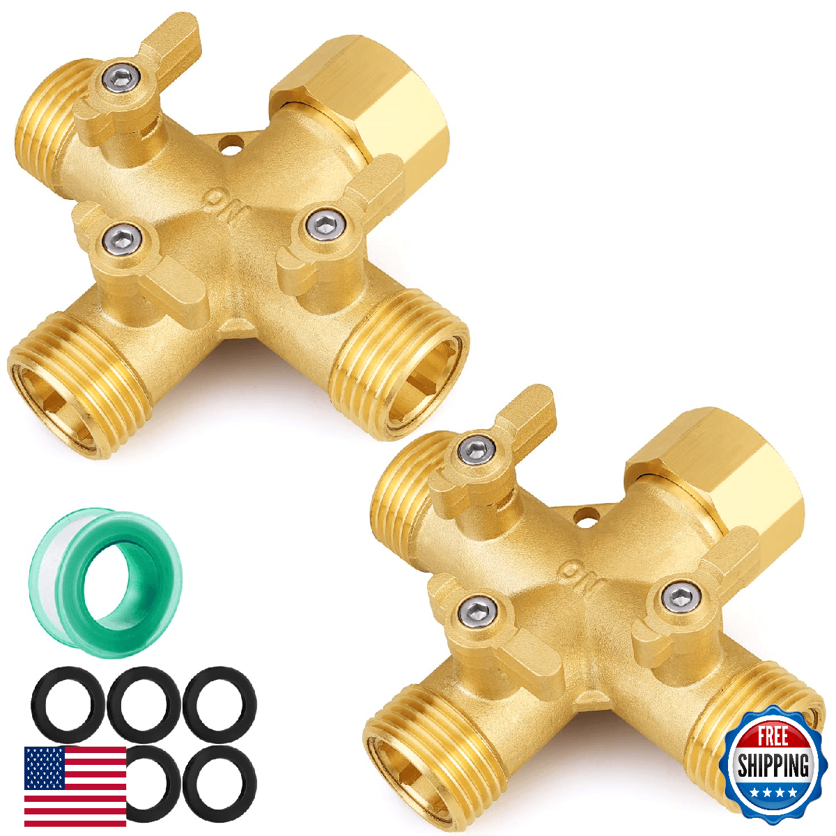 SIGURANTA Garden hose splitter Brass 3 Way High Flow Valve 3/4GHT Connector 2PCS - Image 1
