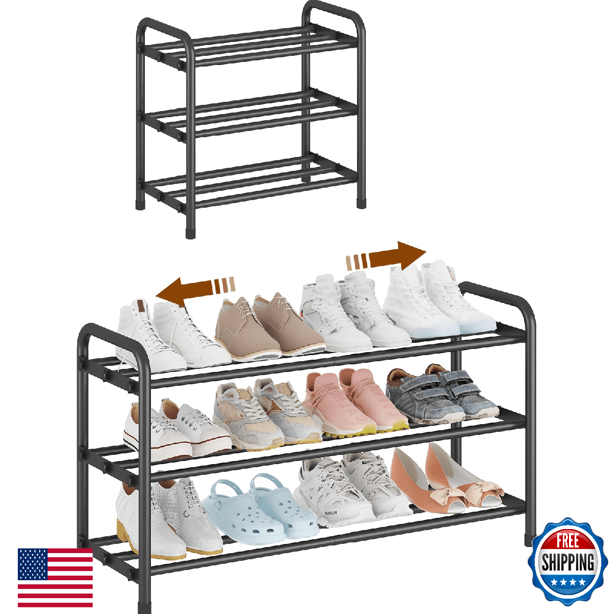 KANAV Expandable Shoe Rack Organizer – 3-Tier Shoe Shelf for Closet, Entryway & - Image 1