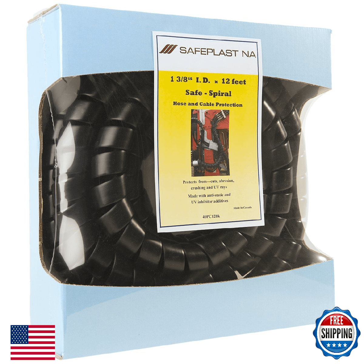 Caplugs SPPC Safeplast Spiral Wrap Hose Cable Protector Black 1.5in OD 12ft 40PC - Image 1